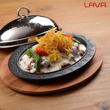 Esmo Home Lava, Oval Servis Tepsisi, Dökme Demirden, Kapaklı ve Ahşap Kaplamalı, 32 x 23 cm