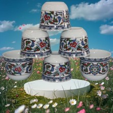 Esmo Home Bitkisel Çini Renkli Model Desenli Porselen Mirra Set 6 Adet Mırra Cup Porcelain 6 Pieces