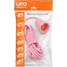 Esmo Home Ufo 5 Metre Seyyar Uzatma Kablosu, Dişi-Erkek Topraklı Fiş, 1.sınıf Kaliteli Bakır Kablo 5m, Pembe Renk