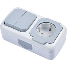 Esmo Home Gri Komütatör ve Topraklı Priz Şeffaf Kapaklı Çabuk Bağlantı Kombine Yatay