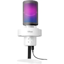 Esmo Home Fifine A9W USB Rgb LED Işıklı Masaüstü Mikrofon, Beyaz