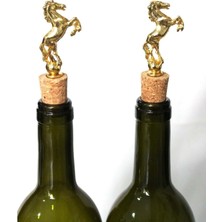 Esmo Home Altın Şahlanan At Figürlü 2 Adet Mantar Tıpa - Şarap Yağdanlık Şişe