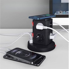 Esmo Home Akım Korumalı Priz, Kule Tipi Priz, 8'li Priz Soketi, 8x Fiş Soketi, 1x USB Girişi, 2x Type-C Girişi, Dayanıklı Yapı, 1.8 Metre Kablo Uzunluğu, Aşırı Gerilim Koruyucu Çoğaltıcı (16A/3680W)