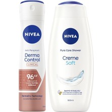 Esmo Home Creme Soft Duş Jeli 500ML ve Kadın Sprey Deodorant Derma Control Clinical 50ML, 96SAAT Ter Koruması