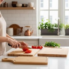 Esmo Home Amberhaus 3'lü Doğal Bambu Kesme Tahtası Seti - Et, Sebze ve Ekmek Için Hijyenik Doğrama Panosu - Ahşap Mutfak ve Sunum Tabağı (Farklı Boy)