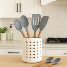 Esmo Home Beyaz Kaşıklık Beyaz Silindir Plastik Kaşıklık – Modern Delikli Tasarım, Hava Geçişli Dayanıklı Mutfak Düzenleyici Kaşıklık