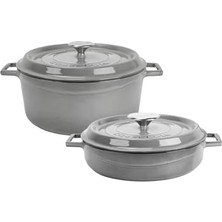 Esmo Home Lava Metal Premium Serisi Döküm 28 cm Seti, Majolik Gri