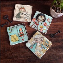 Esmo Home Mutlu Kız Taş Bardak Altlığı Seti - 4 Parça - Dekoratif, Rustik Mutfak Aksesuarı, 10X10 Cm, Kaydırmaz Tabanlı, Şık ve Dayanıklı SC147