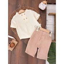 Butik Erkek Bebek %100 Pamuklu Müslin Kumaş Alt - Üst 2'li Takım
