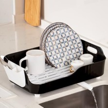 Esmo Home Porsima AKL-060 Siyah Lüks Tabaklık Bulaşıklık-Yönlendirilebilir Su Akıtma Kanallı Bulaşık Sepeti-Kaşıklıklı