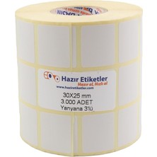 Yenibağ Termal Etiket, 30MM x 25MM 3000 Adetli 3lü Yan Yana Sarılmış Rulolar 40MM Kuka Çapında Direk Termal Transfer Etiketi