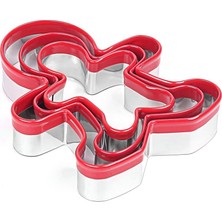 Esmo Home Kırmızı Kenarlı Zencefil Adam Kurabiye Kalıbı Seti, Paslanmaz Çelik, 3 Farklı Boy, Pastacılık ve Kek Yapımı Için Kesici Kalıp, 13 cm 10 cm 9 cm