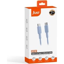 Esmo Home Juo 60W USB Type-C To Type-C Silikon Hızlı Şarj ve Data Kablosu Mavi 1 Metre