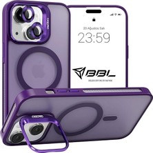 Yenibağ iPhone Için Kılıf Kamera Korumalı Magsafe Wireless Şarj Özellikli Mat Şeffaf Renkli Standlı Kılıf (Lens Hediyeli) (Mor, iPhone 13)