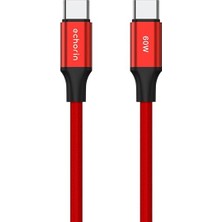 Yenibağ C'den USB C'ye 60W, 2.4A, 1m, Pd 2.0, Çift Kat Örgülü Hızlı Şarj ve Data Kablosu (Kırmızı, 1 Metre)