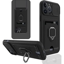 Esmo Home 13 Pro ile Uyumlu Kılıf Kartlıklı Magnetli Lens Kapatmalı Siyah
