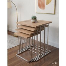 Eryalux Home 4'lü Rüya Model Gümüş-Çam Zigon Sehpa