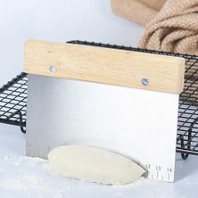 Esmo Home Promosyonca Metal Hamur Kazıyıcı, 14 cm Ölçekli, Ahşap Saplı, Paslanmaz Çelik