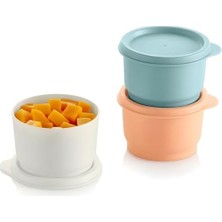 Esmo Home Tupperware Set (3) Buzdolabı Uno 120 ml Renkli Turuncu Beyaz Mavi Kutu Stok Saklama Kabı Julchen