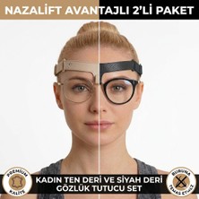 Nazalift Avantajlı 2'li Paket Kadın Ten ve Siyah Deri Ameliyat Sonrası Gözlük Tutucu Set