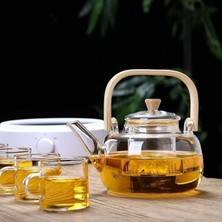 Esmo Home Deconox Bambu Saplı Isıya Dayanıklı Borosilikat Cam Süzgeçli Demlik 1000ML, Isıya Dayanıklı Cam Bitki Çayı Demliği 1000ML