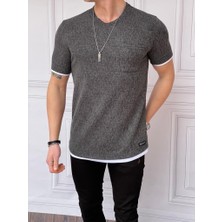 Modefendicom Slim Fit Gofre Kumaş Parçalı Tshırt
