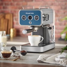Esmo Home Russell Hobbs Espresso Makinesi Distinctions Paslanmaz Çelik Okyanus Mavisi (15 Bar, 1 ve 2 Bardak Takma, Ese Pedleri, Otomatik Dozajlama ve Man.seçeneği, Sıcak Su ve Süt Köpüğü Için Buhar Nozulu)