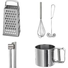 Esmo Home Ikea 4 Lü Set, Idealısk Rende 2'li Çırpıcı Seti Frk Koncıs Çelik Sarımsak Ezici Un Eleği Kontef
