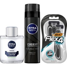Esmo Home Men Hassas Tıraş Sonrası Losyon 100 Ml, Hassas Ciltler, Alkolsüz Formül, Hızlı Emilir + Tıraş Jeli Deep Dimension 200ML + Bıc 4 Erkek Tıraş Bıçağı 3'lü Blister (4 Bıçak)