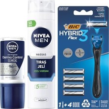 Esmo Home Men Erkek Roll-On Deodorant Derma Control Clinical 50 ml + Tıraş Jeli 200 ml + Bıc Hybrid 3 Erkek Tıraş Bıçağı 1 Sap ve 4 Yedek Başlık (3 Bıçak)