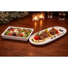 Esmo Home Beyaz Seramik Sunum Tabağı Seti 6'lı, Beyaz, Seramikleri, Modern Tasarım, 6 Parça, 3 Oval 3 Kare Tabak, Parlak Yüzey