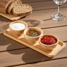 Esmo Home Deconox Doğal Bambu Standlı 3'lü Yuvarlak Sosluk ve Çerezlik Seti (20X6,5 Cm) - Kahvaltılık Ikramlık Takımı