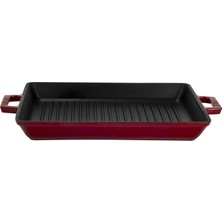 Esmo Home Lava Döküm Dikdörtgen Izgara Tavası Döküm Demir Yekpare Çift Kulplu Ölçü 26X32CM.-BORDO