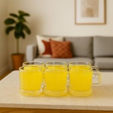 Esmo Home 6'lı Kristal Desenli Cam Kulplu Bardak Seti, Şeffaf, Elmas Kesim Taban, Sıcak ve Soğuk Içecekler Için, Modern Tasarım, Bulaşık Makinesinde Yıkanabilir