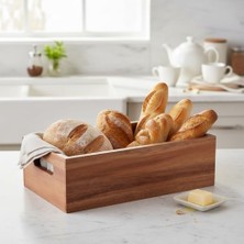 Esmo Home Deconox Akasya Ağacı Ekmeklik & Çok Amaçlı Organizer Kutu – 25X14X8 cm El Yapımı Doğal Ahşap Servis Tepsisi | Mutfak, Banyo, Ofis ve Ev Düzenleyici Kutu | Kulplu Dekoratif Ahşap Kutu