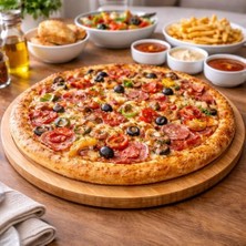 Esmo Home Bambu Pizza Servis Tabağı 32 cm – Yuvarlak Ahşap Sunum Tepsisi, Doğal Bambu Kesme & Servis Tahtası, Pizza & Kahvaltı Sunumu Için