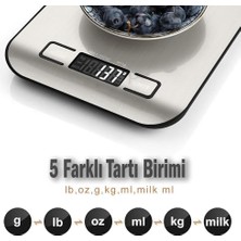 Esmo Home Orret Home Dijital Mutfak Terazisi – Paslanmaz Çelik Yüzeyli Hassas Tartı, 5 kg Kapasiteli, Dara Özellikli, LCD Ekranlı, 5 Birim Dönüşümlü, Pilli,dijital Tartı