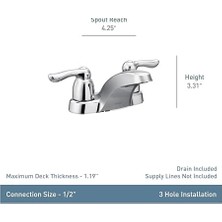 Esmo Home 4925 Chateau Iki Saplı Düşük Ark Banyo Bataryası, Krom, 0.5
