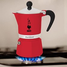 Esmo Home Bialetti - Rainbow: 3 Cups Ocak Üstü Espresso Pişirici - 130ML - Kırmızı Renk - Alüminyum Gövde - Patentli Güvenlik Valfi - Tüm Ocak Türleri Için Uygundur (Indüksiyon Hariç)