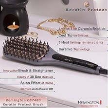 Esmo Home Remington Saç Düzleştirici Keratin Protect 2'si 1 Arada Düzleştirici ve Saç Fırçası, Yağı ile Zenginleştirilmiş Keratin Seramik Kaplama, Dijital Ekran, 150-230°C CB7480