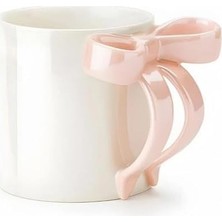 Esmo Home Elegant Porselen Kupa, Pembe Kurdele Saplı, Beyaz Sedefli, 340 ml Kapasiteli, 9x8 cm Boyutlarında, Çay ve Kahve Için