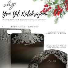 Esmo Home Hediye Paketi, Hijyenik Çift Yön Kullanımlı Paslanmaz Çelik Kesme Tahtası, Sunum Tabağı ve Ayaklı Sunum Tabağı 3'lü Set + 2 Adet Sosluk Hediyeli