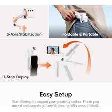 Esmo Home 2 Plus Aı Tracker Paketi Beyaz - Katlanabilir Telefon Gimbal, Herhangi Bir Uygulamayla Aı Izleme, Çok Kişi Izleme, Dahili /selfie Çubuğu, Uzaktan Kumanda, /