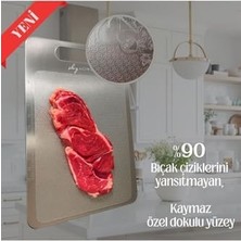 Esmo Home Özel Tasarımlı 304 Paslanmaz Çelik Kesme Tahtası 3lü Set (Saklama Kılıfı, Kesme Tahtası ve Silikon Kaydırmaz Mat)1,5 mm Kalınlık, 23 x 34 cm Yıkanabilir, Gıda Temasına Uygun, Hijyenik