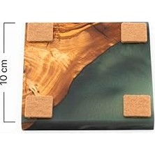 Esmo Home Zeytin Ağacı & Yeşil Epoksi Bardak Altlığı Seti 4’lü – El Yapımı Ahşap Reçine