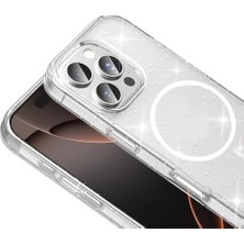 Esmo Home ​ 16 Pro Max ile Uyumlu Kılıf M-Safe Şarj Özellikli Parlayan Simli Saydam Renkli Cns Maris Kapak -