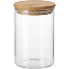 Esmo Home Ahşap Kapaklı 6X10 cm Cam Kavanoz Seti | Hava Geçirmez Bambu Kapaklı Baharatlık | Mutfak Düzenleyici Erzak Saklama Kabı | Silindir Şeffaf Saklama Kutusu