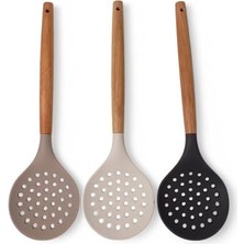 Esmo Home Deconox Bambu Saplı Silikon Kevgir, Bambu Uzun Silikon Geniş Kevgir 27CM 3 Renk Seçenekli (Taba)