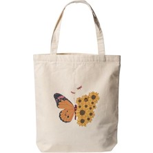 Esmo Home Kelebek Çiçek - Baskılı Bez Omuz Çantası Pinterest Çanta (35X40 Cm)