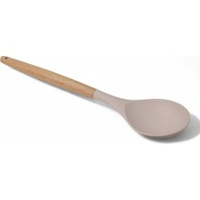 Esmo Home Deconox Bambu Saplı Silikon Servis Kaşığı, Bambu Uzun Silikon Servi Kaşığı 27CM 3 Renk Seçenekli (Krem)